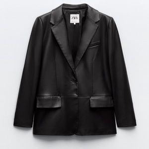 Zara Faux Leather Menswear Style Oversized Blazer Black